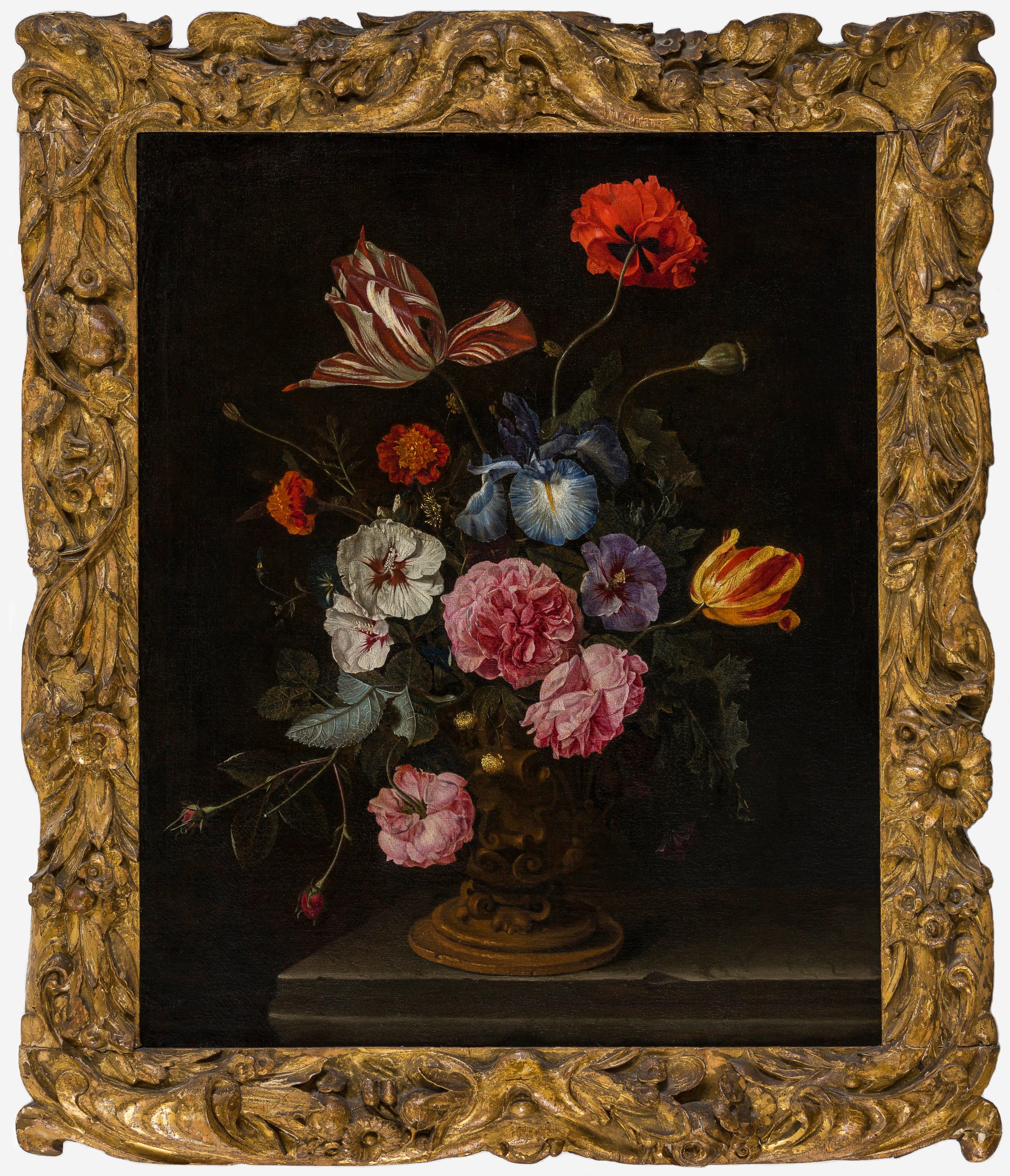 Cornelis Kick (1634–1681)      Flower Still-Life Contained in the Original Auricular Frame